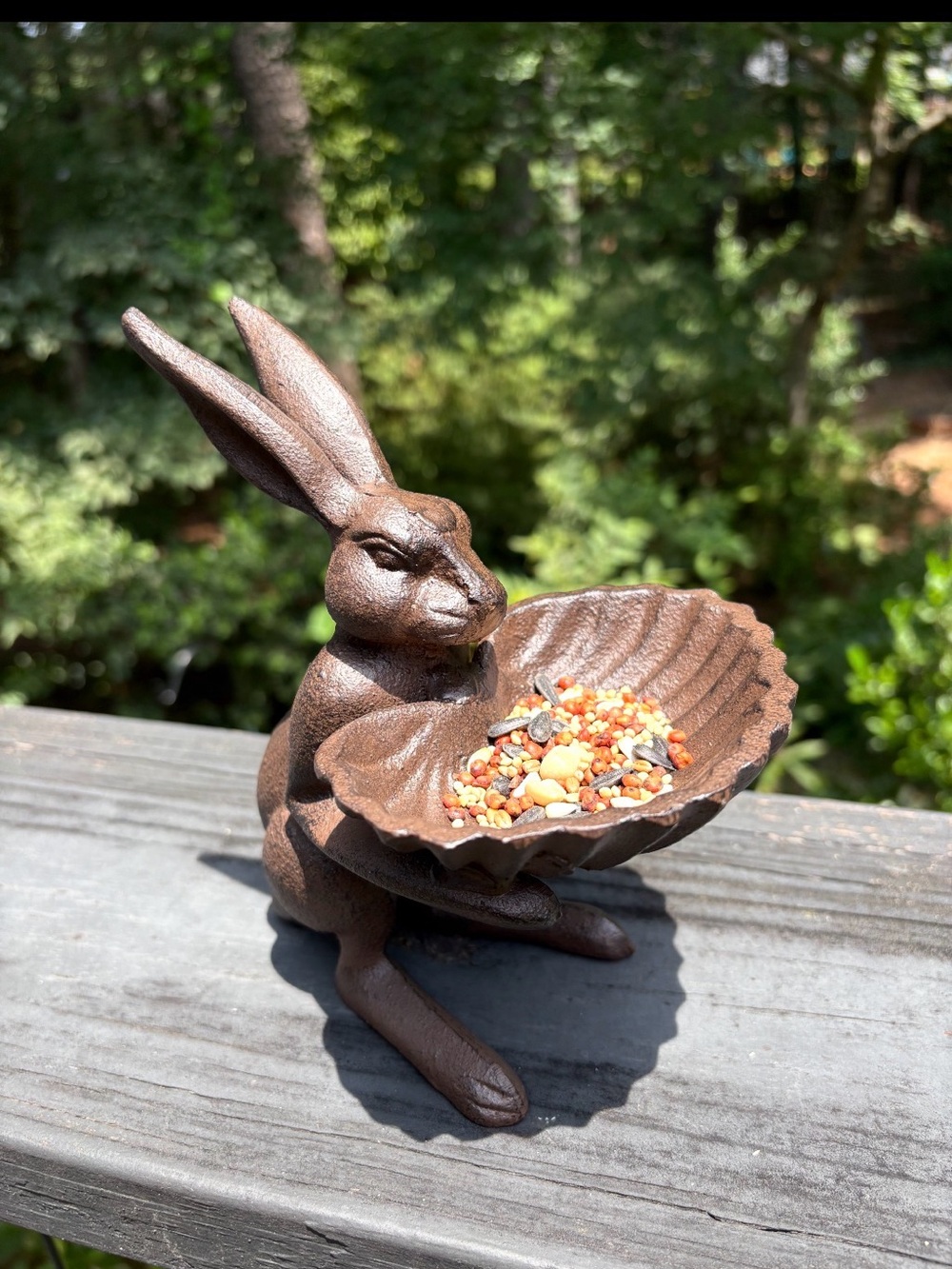 Rustic Rabbit Bird Feeder Dish -  Cast Iron